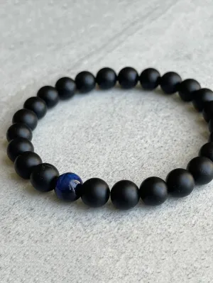 Marbled Blue Accent Bead Decor Round Beaded Bracelet for Women Men Stretchy