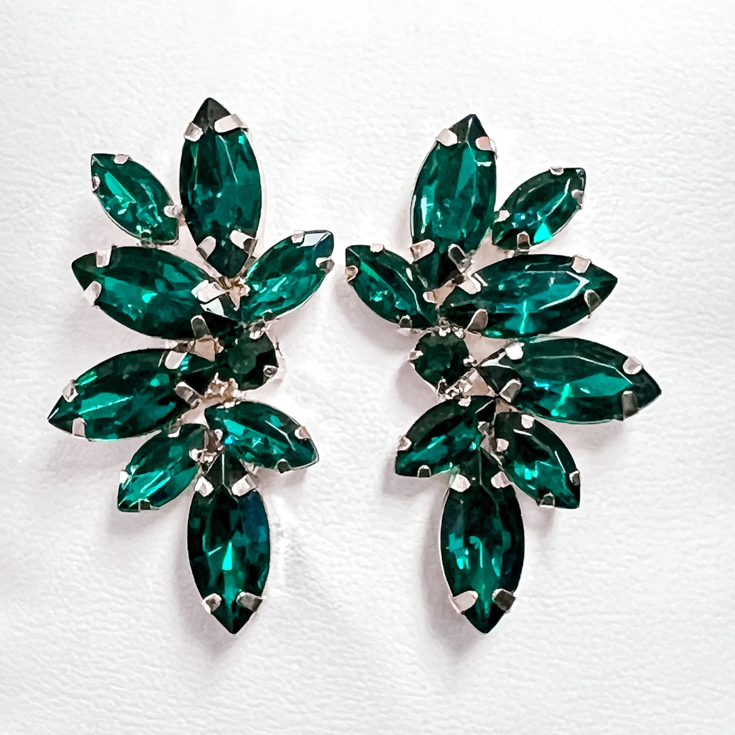 Marley - Rhinestone Statement Stud Earrings (Emerald Green)