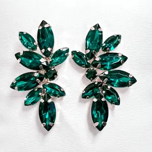 Marley - Rhinestone Statement Stud Earrings (Emerald Green)