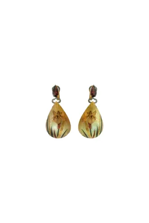 Marquetry Orchid Teardrop Earrings with Light Brown Diamonds