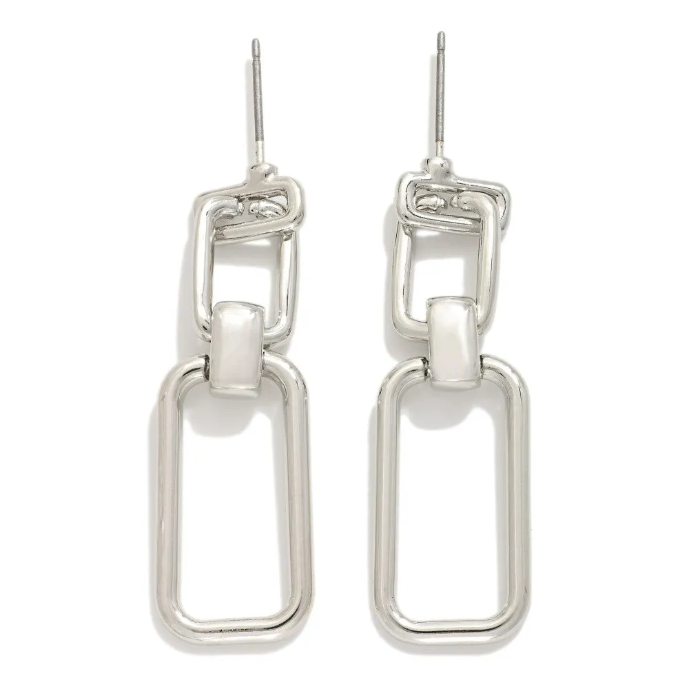Metal Tone Linked Rectangle Drop Earrings