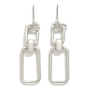 Metal Tone Linked Rectangle Drop Earrings
