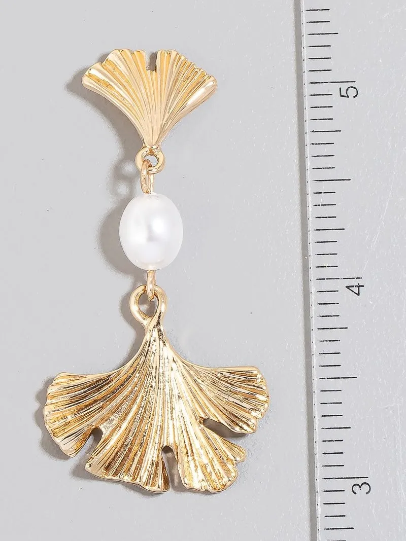 Metallic Flan And Pearl Charm Dangle Earrings