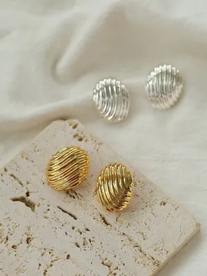 Metallic Striped Texture Oval Earrings