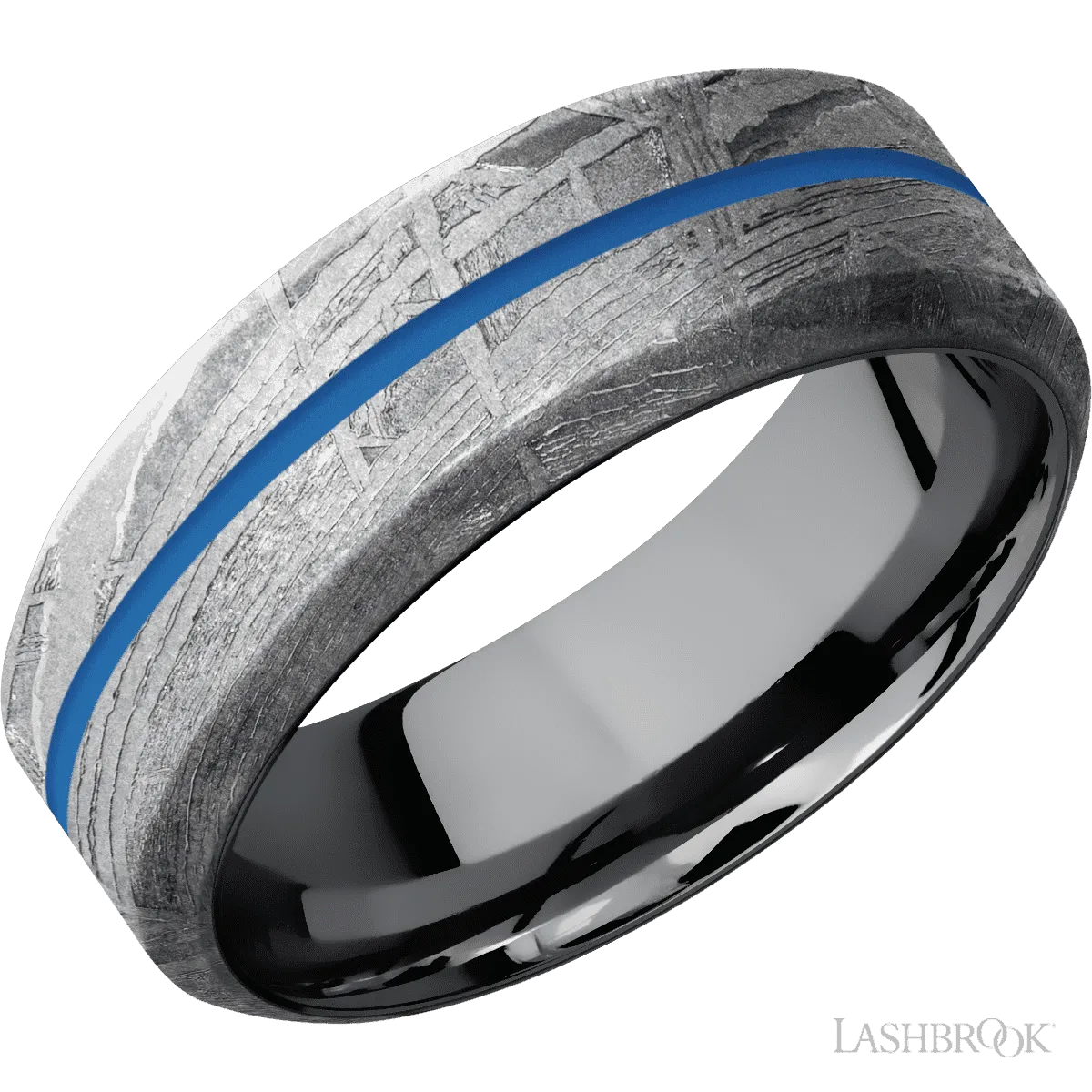 Meteorite with None Finish and Sea Blue Inlay and Tantalum - 8MM