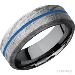 Meteorite with None Finish and Sea Blue Inlay and Tantalum - 8MM