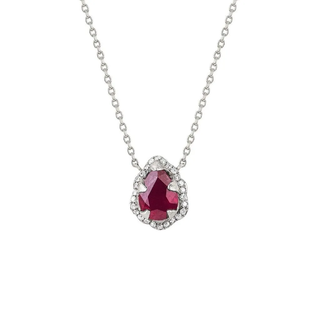 Micro Queen Water Drop Ruby Necklace with Pavé Diamond Halo