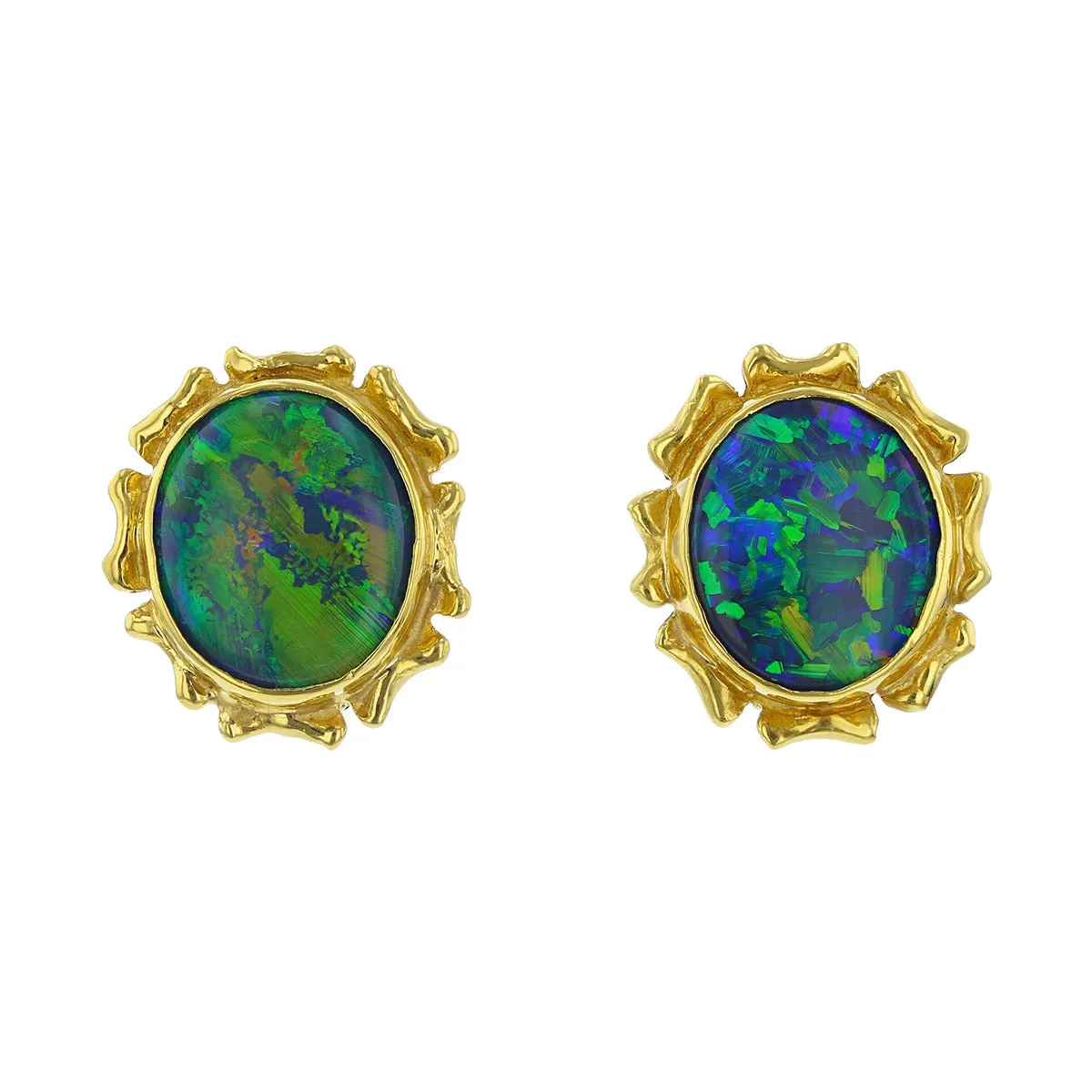Mid-century Cabochon Black Opal Stud Earrings