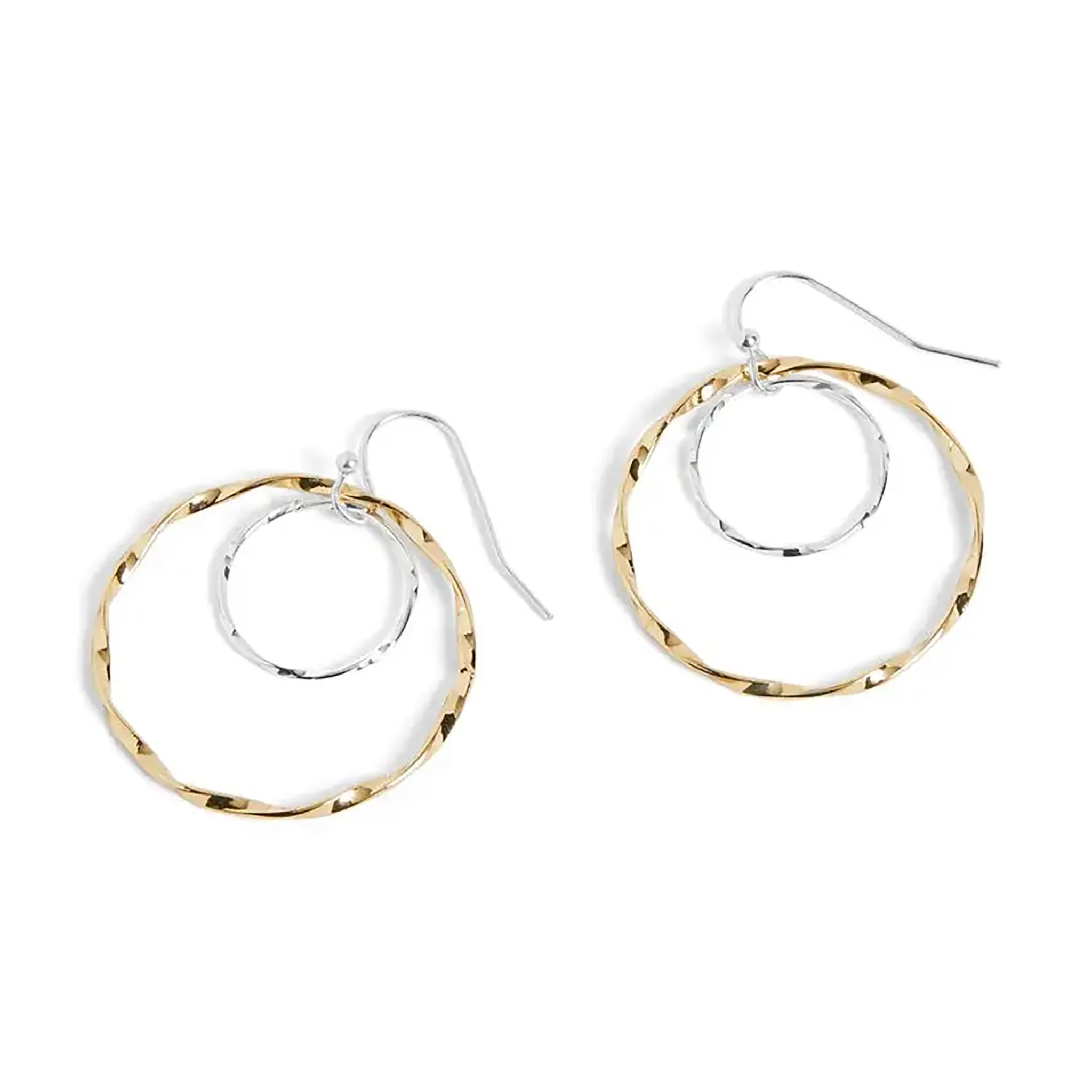 Mixed Metal Double Wavy Hoop Earrings