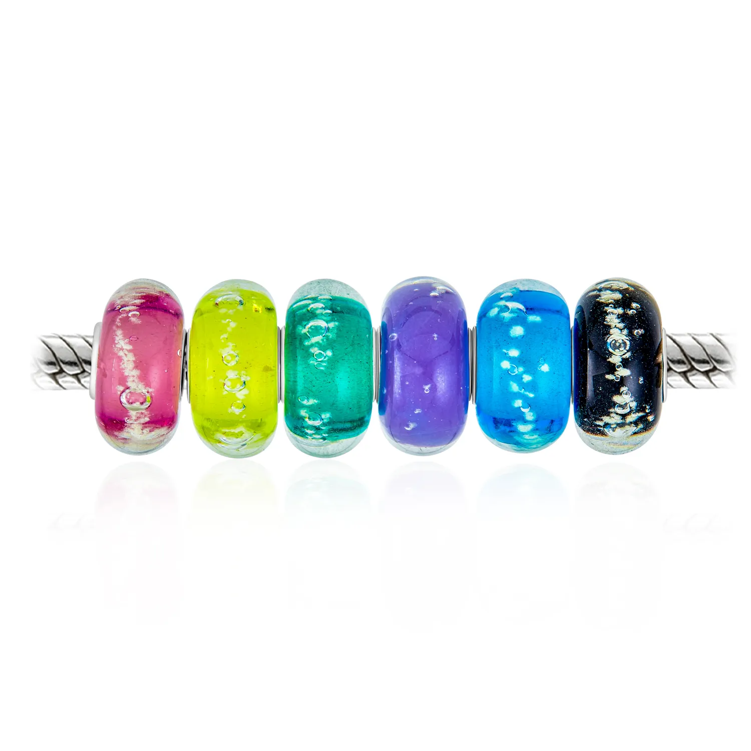 Mixed Set Sterling Silver Core Translucent Murano Glass Charm Bead for Bracelet