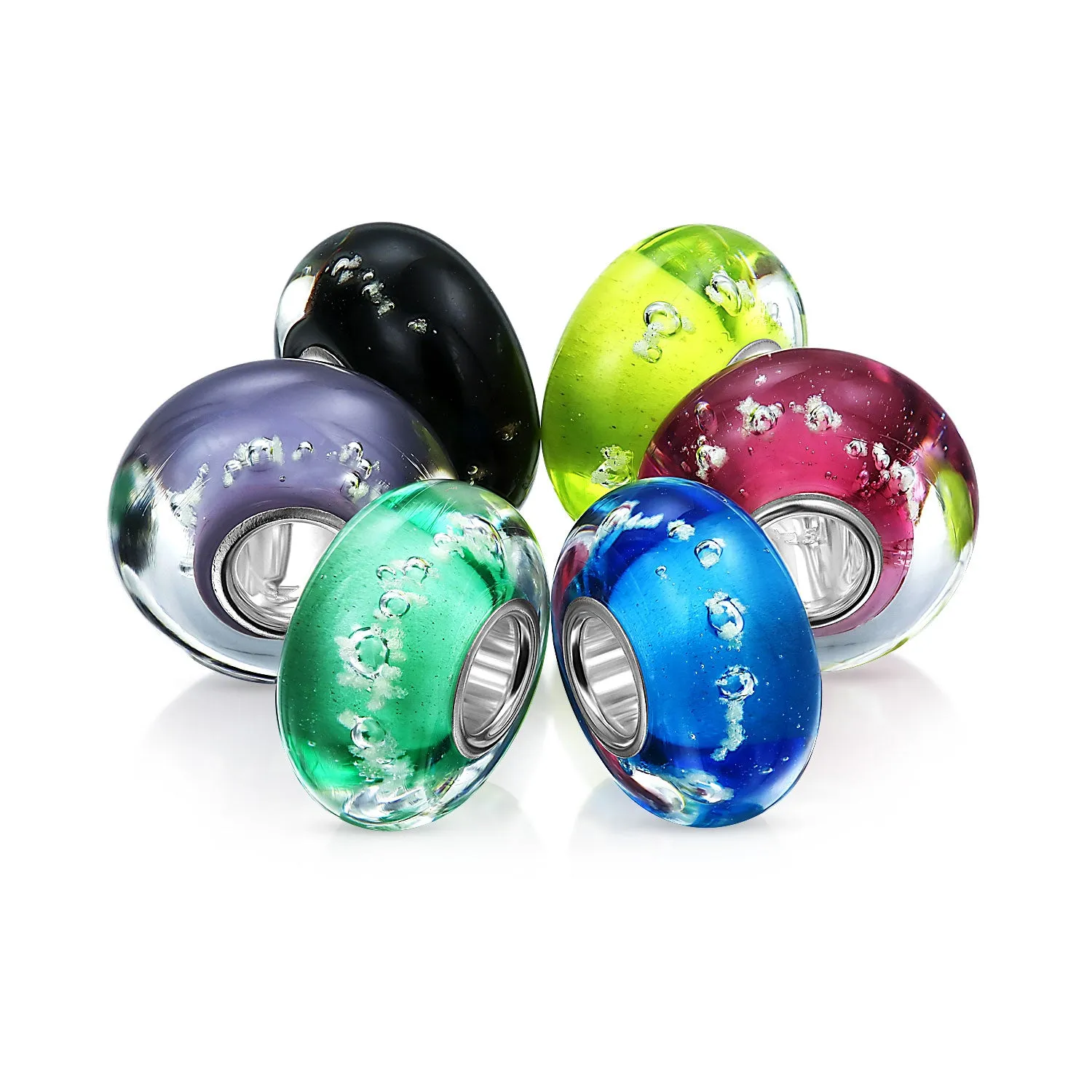 Mixed Set Sterling Silver Core Translucent Murano Glass Charm Bead for Bracelet