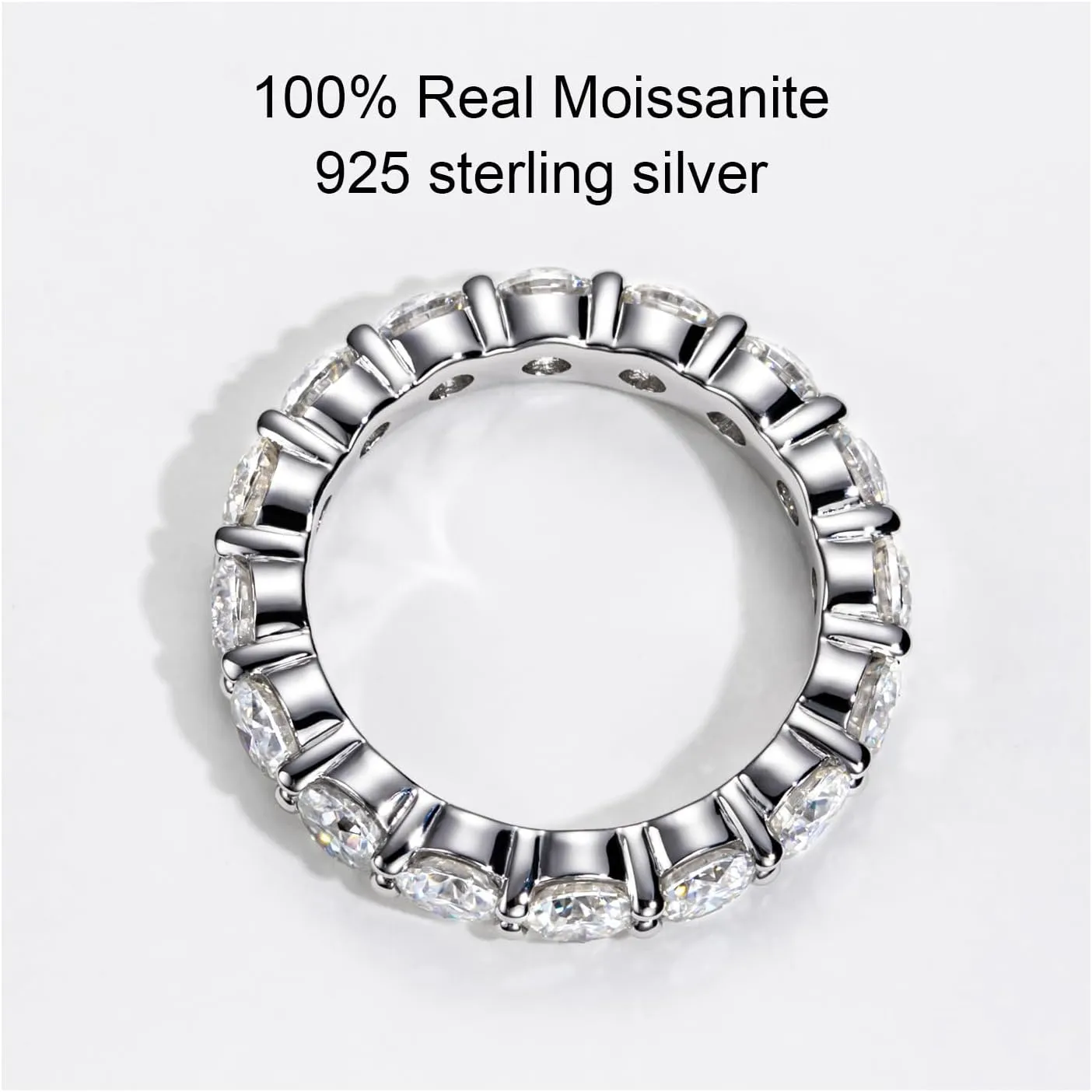 Moissanite Eternity Ring, 5cttw D Color VVS1 Lab Created Diamond 18K White Gold Plated Silver Engagement Wedding Bands for Women