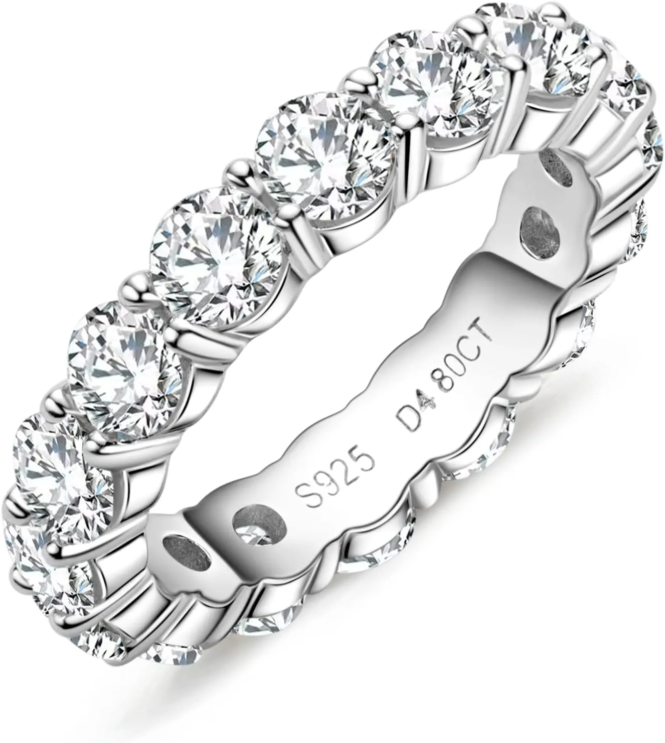 Moissanite Eternity Ring, 5cttw D Color VVS1 Lab Created Diamond 18K White Gold Plated Silver Engagement Wedding Bands for Women
