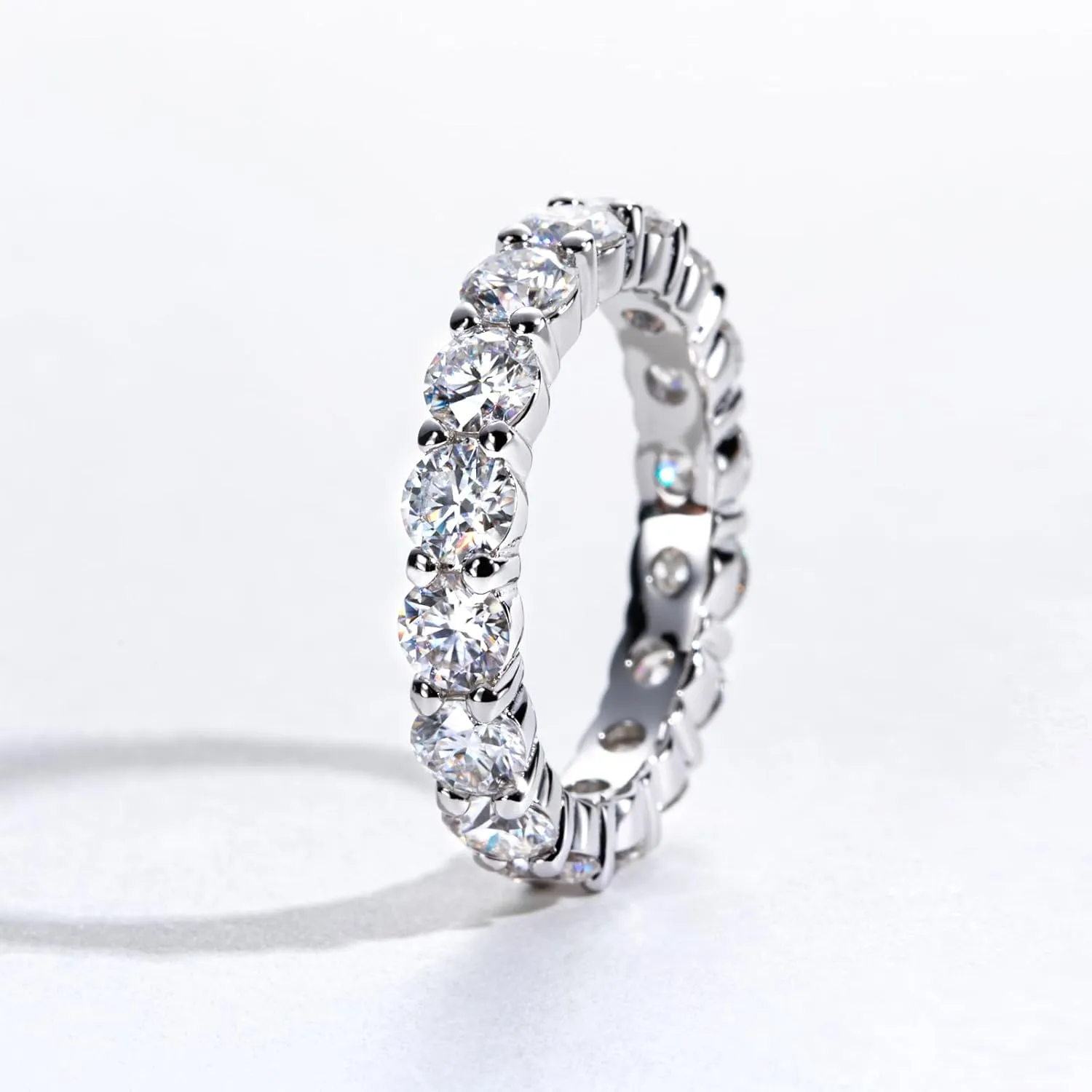 Moissanite Eternity Ring, 5cttw D Color VVS1 Lab Created Diamond 18K White Gold Plated Silver Engagement Wedding Bands for Women