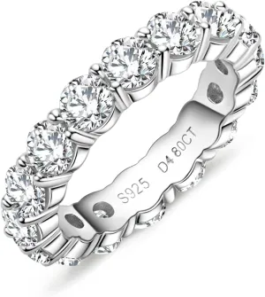 Moissanite Eternity Ring, 5cttw D Color VVS1 Lab Created Diamond 18K White Gold Plated Silver Engagement Wedding Bands for Women