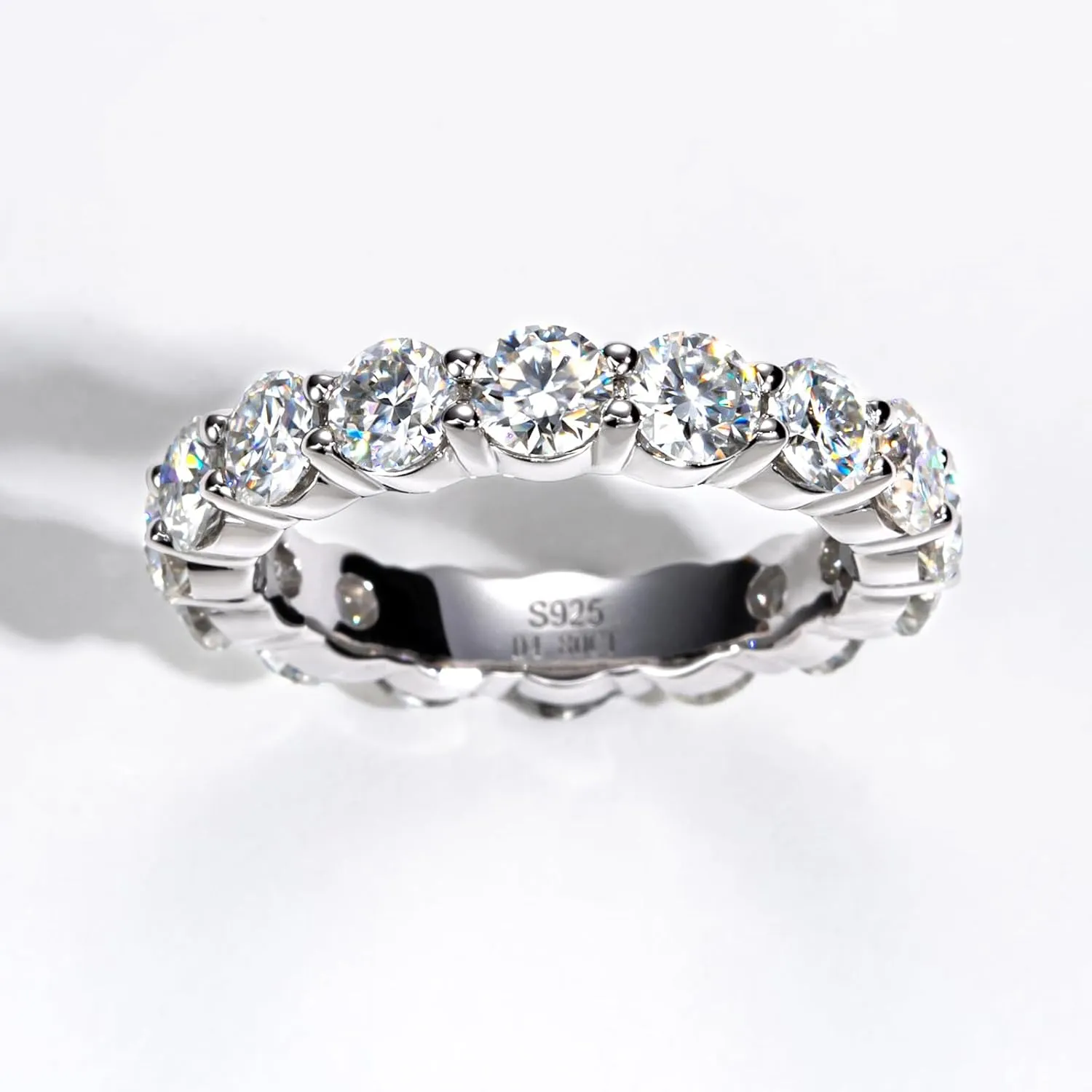 Moissanite Eternity Ring, 5cttw D Color VVS1 Lab Created Diamond 18K White Gold Plated Silver Engagement Wedding Bands for Women