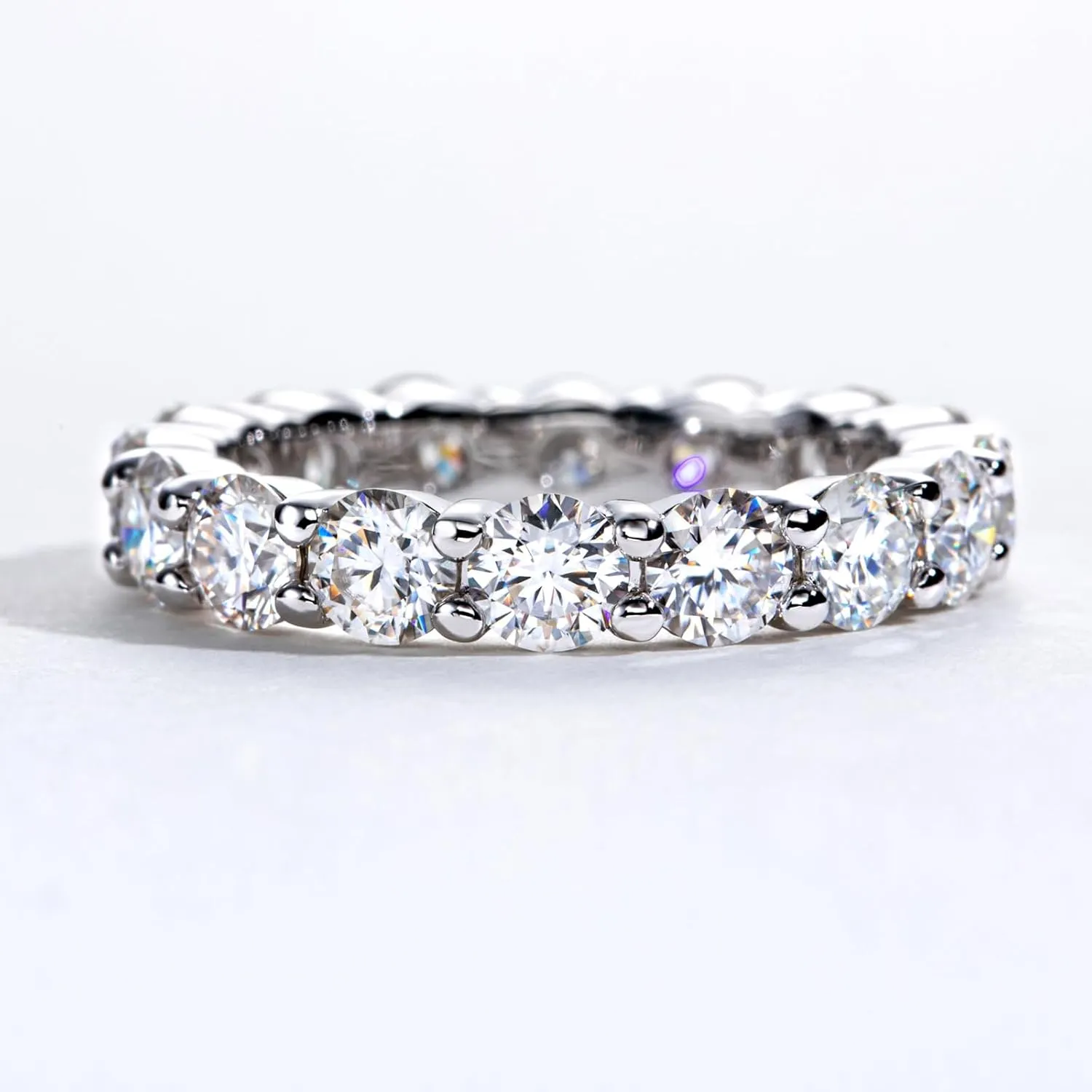 Moissanite Eternity Ring, 5cttw D Color VVS1 Lab Created Diamond 18K White Gold Plated Silver Engagement Wedding Bands for Women