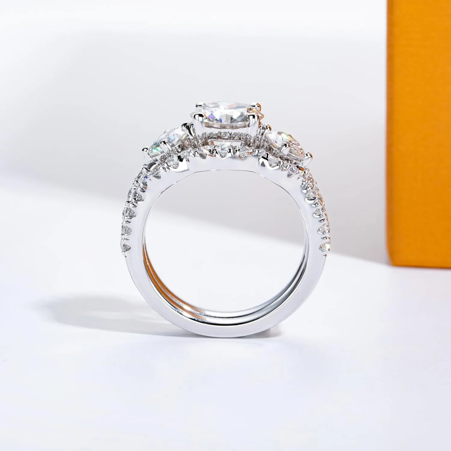 Moissanite Wedding Rings Bridal Set 3.7CTTW D Color VVS1 Clarity Round Brilliant Cut 925 Sterling Silver Moissanite Wedding Band Engagement Rings for Women with Certificate