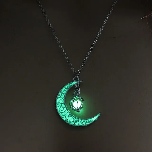Moon Glowing Necklace Gem Charm Jewelry Silver Plated for Women