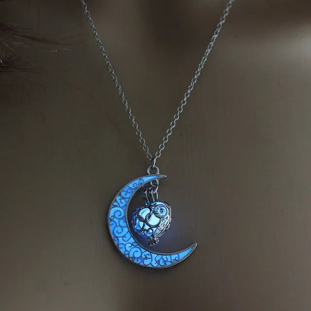Moon Glowing Necklace Gem Charm Jewelry Silver Plated for Women