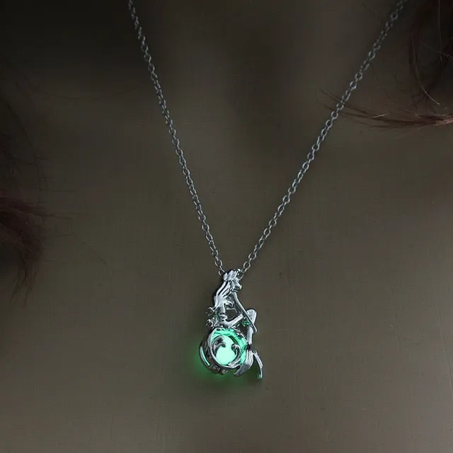 Moon Glowing Necklace Gem Charm Jewelry Silver Plated for Women