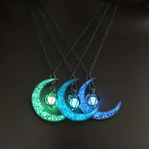 Moon Glowing Necklace Gem Charm Jewelry Silver Plated for Women