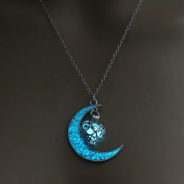Moon Glowing Necklace Gem Charm Jewelry Silver Plated for Women