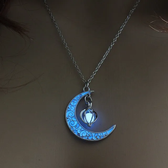 Moon Glowing Necklace Gem Charm Jewelry Silver Plated for Women