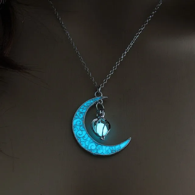 Moon Glowing Necklace Gem Charm Jewelry Silver Plated for Women