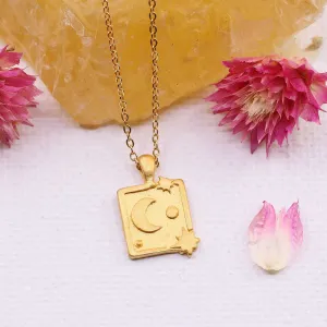 Moon Over Stars - Delicate Gold Pendant Necklace