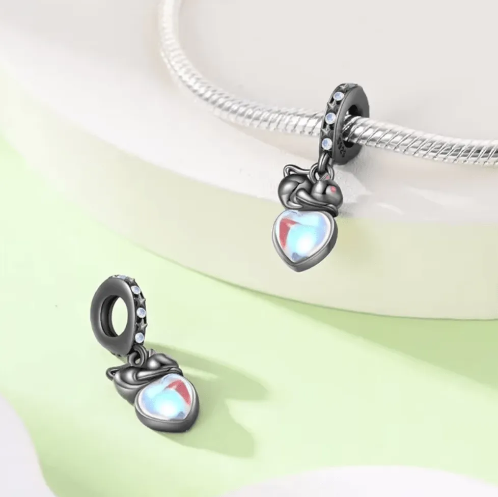 Moonlit Cat with Glowing Heart Charm