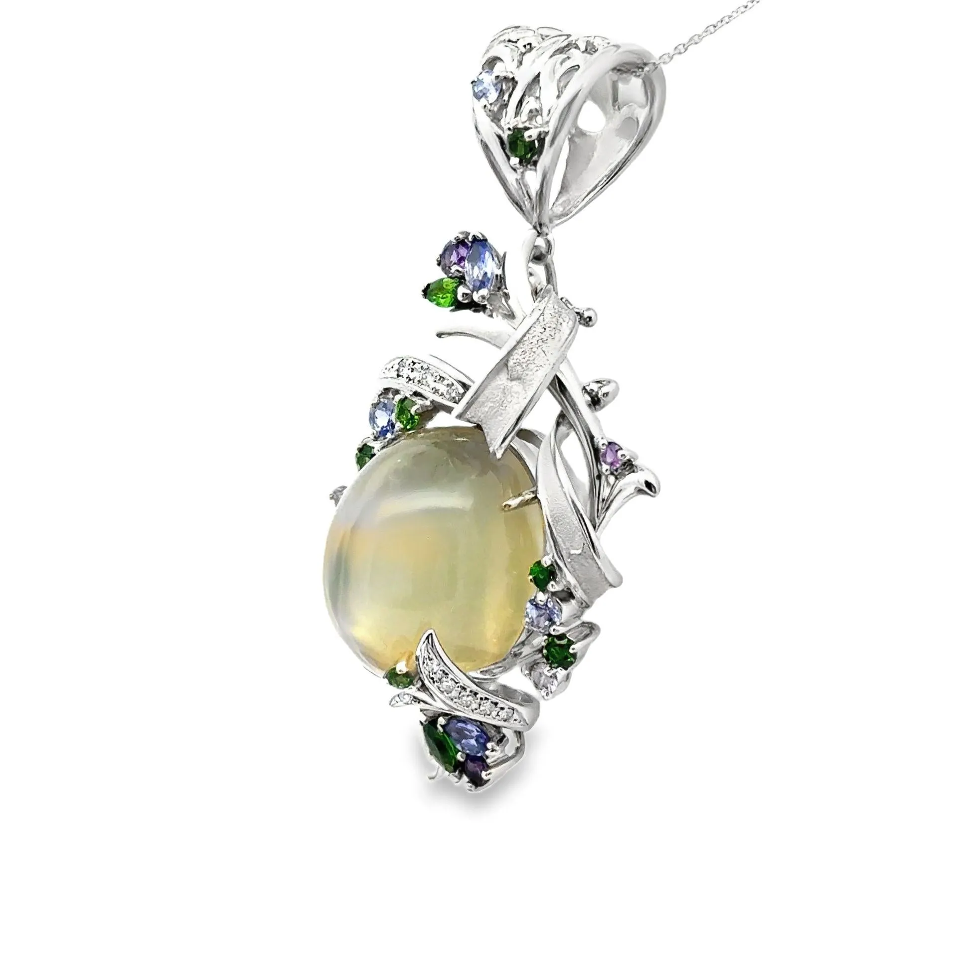 Moonstone Diamond Multi-Color Gemstone Platinum Brooch & Pendant