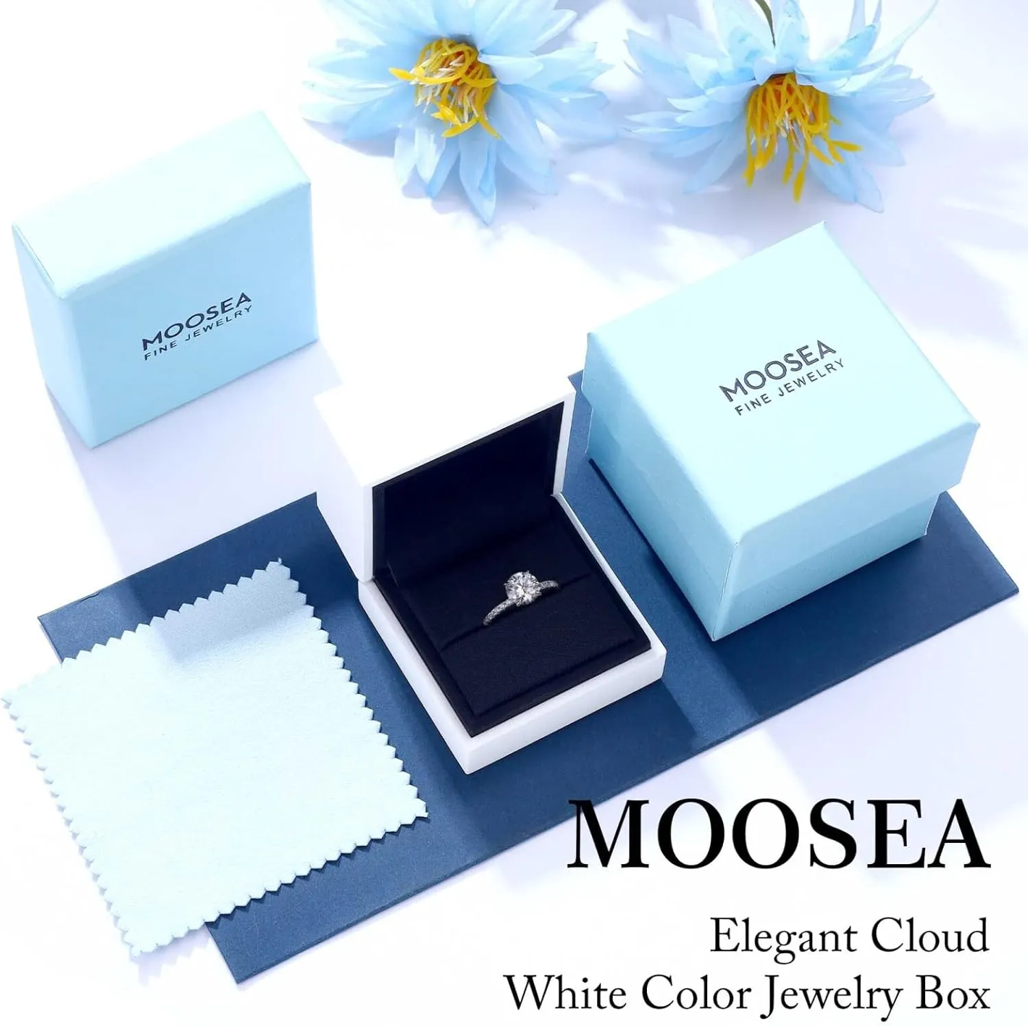 MOOSEA 2ct Moissanite Rings for Women, Valentine's Day Gifts - Round Cut Lab Created Moissanite Moissanite Engagement Ring | 14K White Gold Vermeil Moissanite Rings | Trendy Rings Jewelry for Women
