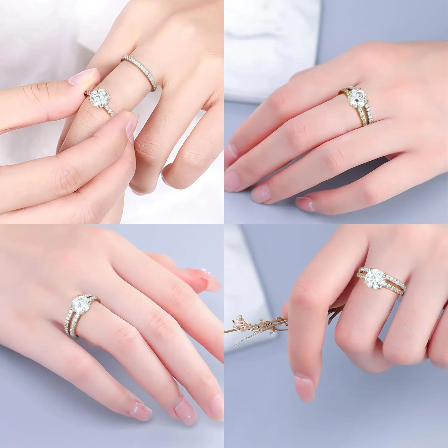 MOOSEA 2ct Moissanite Rings for Women, Valentine's Day Gifts - Round Cut Lab Created Moissanite Moissanite Engagement Ring | 14K White Gold Vermeil Moissanite Rings | Trendy Rings Jewelry for Women