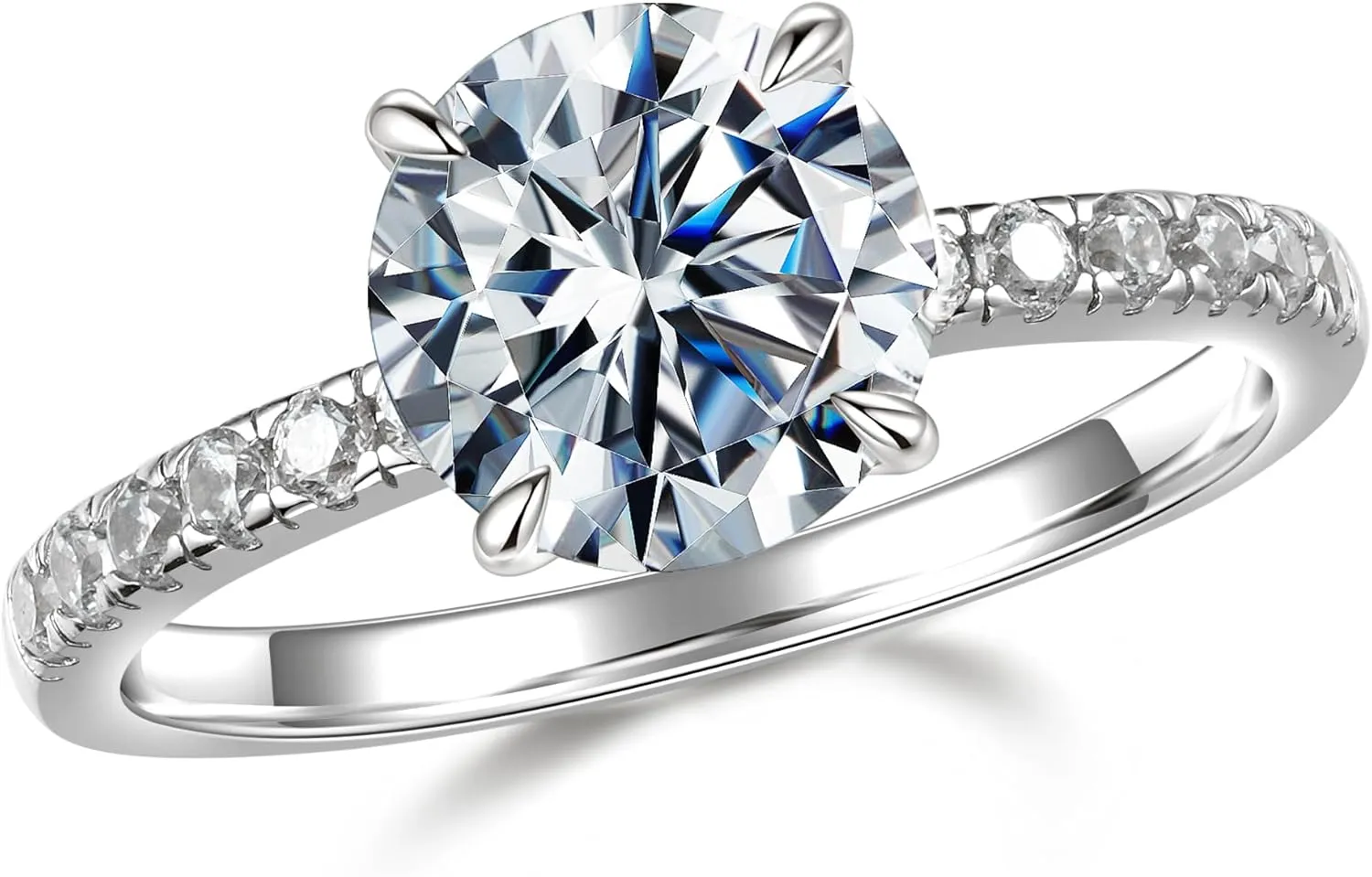 MOOSEA 2ct Moissanite Rings for Women, Valentine's Day Gifts - Round Cut Lab Created Moissanite Moissanite Engagement Ring | 14K White Gold Vermeil Moissanite Rings | Trendy Rings Jewelry for Women