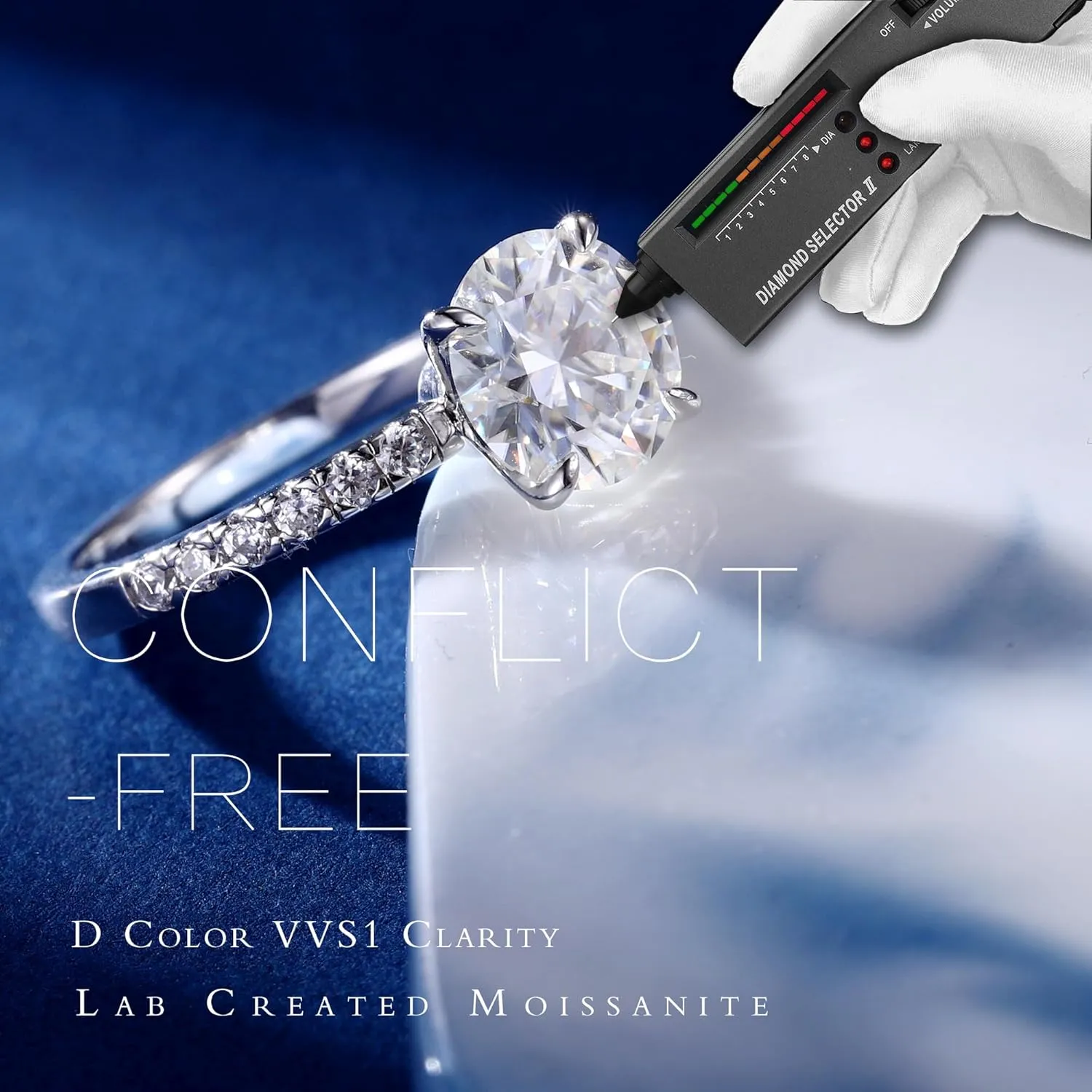MOOSEA 2ct Moissanite Rings for Women, Valentine's Day Gifts - Round Cut Lab Created Moissanite Moissanite Engagement Ring | 14K White Gold Vermeil Moissanite Rings | Trendy Rings Jewelry for Women