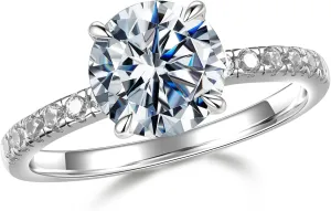 MOOSEA 2ct Moissanite Rings for Women, Valentine's Day Gifts - Round Cut Lab Created Moissanite Moissanite Engagement Ring | 14K White Gold Vermeil Moissanite Rings | Trendy Rings Jewelry for Women