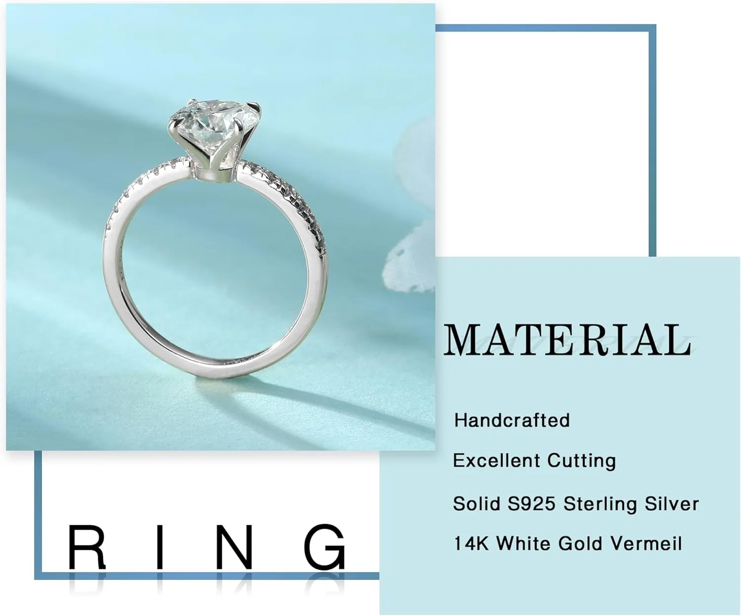 MOOSEA 2ct Moissanite Rings for Women, Valentine's Day Gifts - Round Cut Lab Created Moissanite Moissanite Engagement Ring | 14K White Gold Vermeil Moissanite Rings | Trendy Rings Jewelry for Women