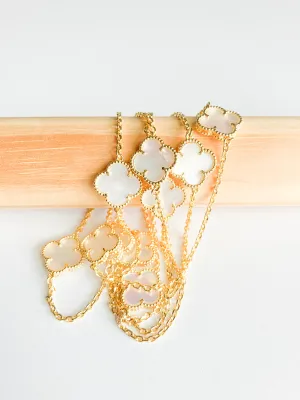 Mother of Pearl Quatrefoil Rope Necklace in Gold