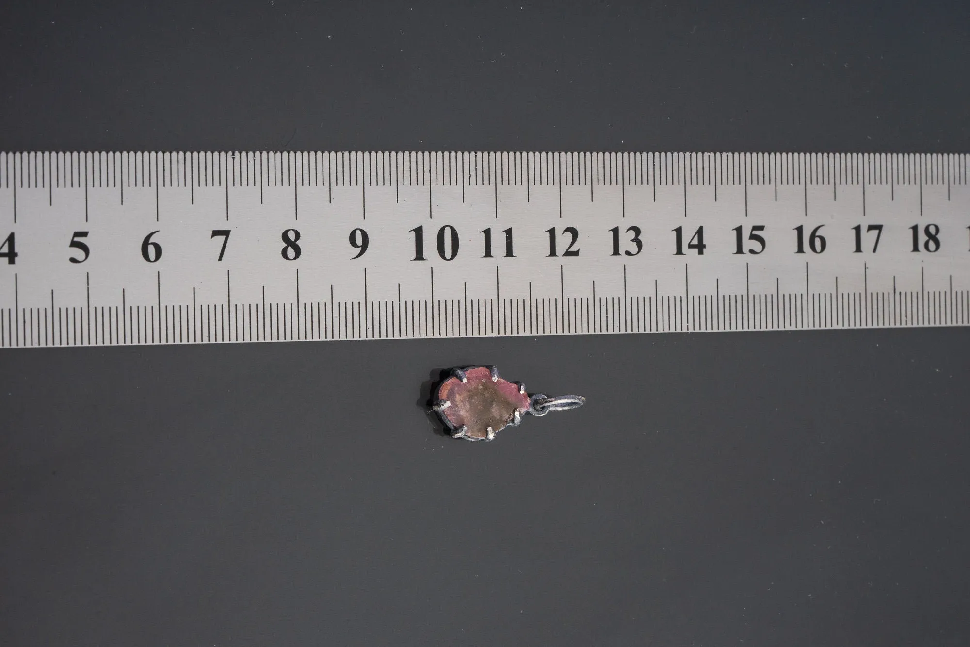 Natural Gem Watermelon Tourmaline Slice  - Oxidised Sterling Silver - Strong Claw Wire Setting  - Hammer Textured - Pendant Crystal Necklace