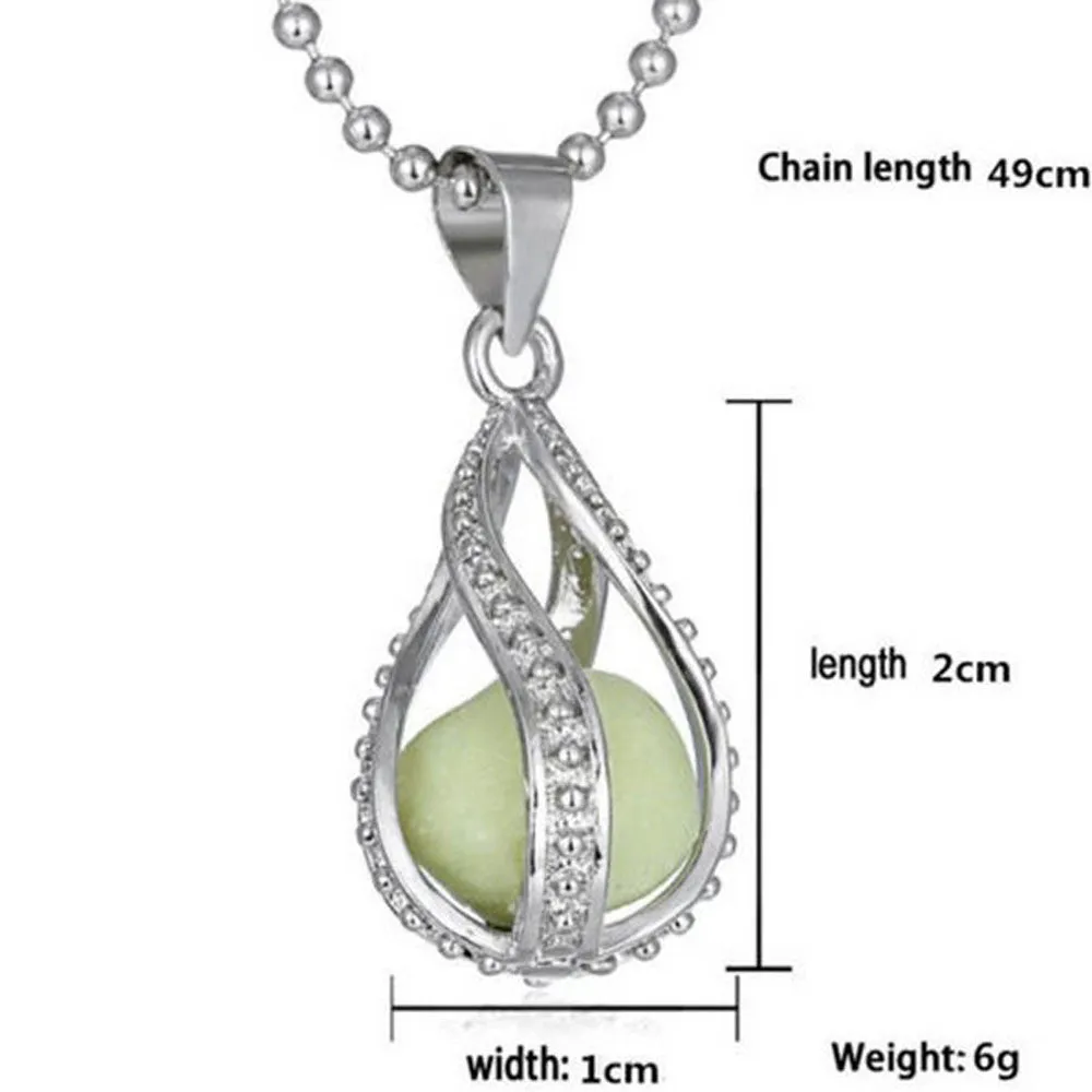 New Water Drop Locket Glow In The Dark Pendant Necklaces Glowing Luminous Stone Beads Vintage Necklaces Halloween Christmas Gift