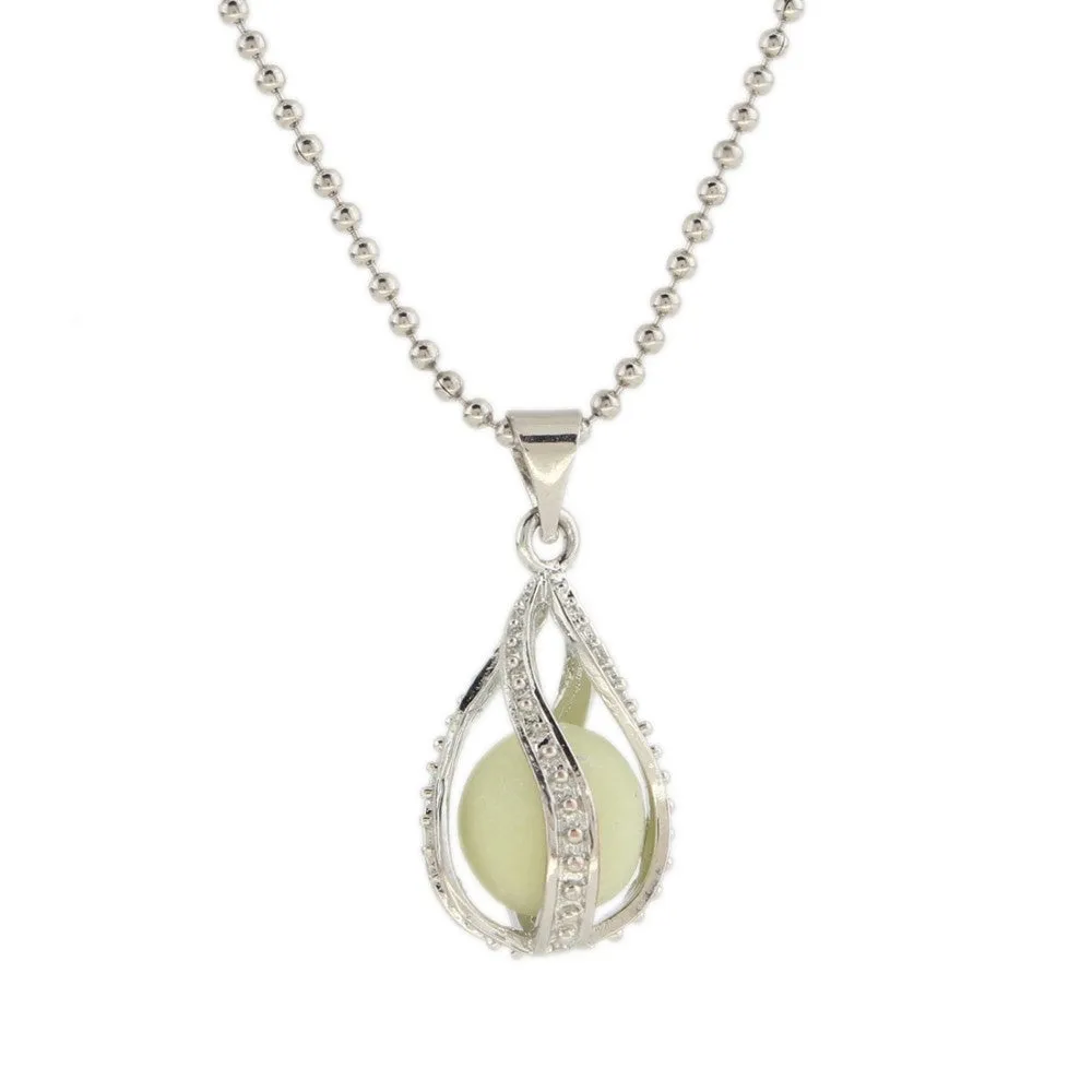 New Water Drop Locket Glow In The Dark Pendant Necklaces Glowing Luminous Stone Beads Vintage Necklaces Halloween Christmas Gift