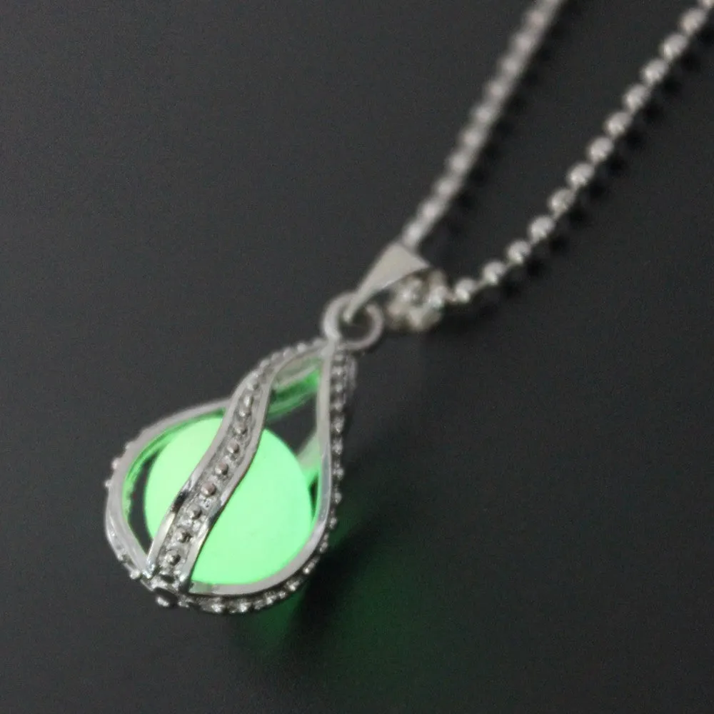 New Water Drop Locket Glow In The Dark Pendant Necklaces Glowing Luminous Stone Beads Vintage Necklaces Halloween Christmas Gift
