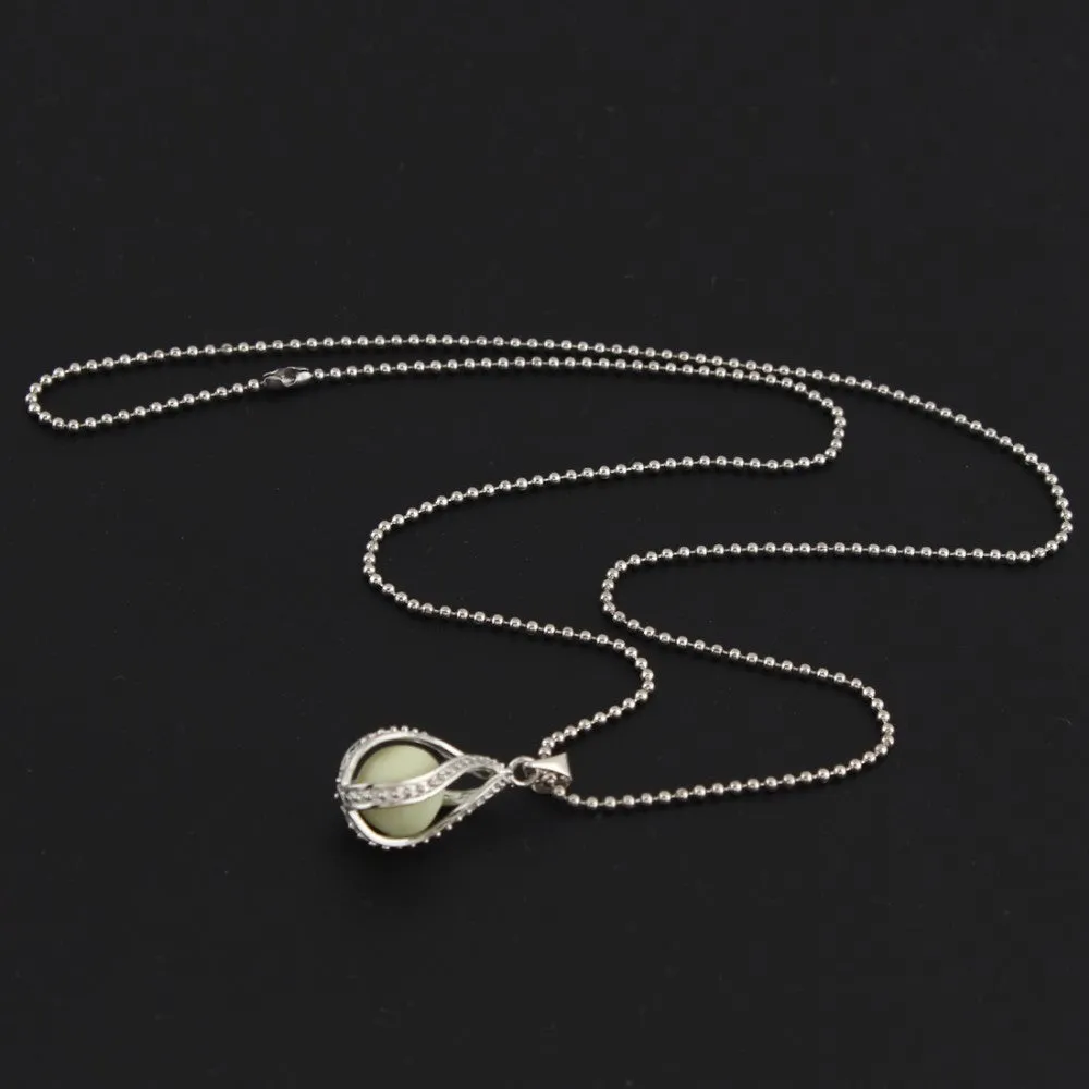 New Water Drop Locket Glow In The Dark Pendant Necklaces Glowing Luminous Stone Beads Vintage Necklaces Halloween Christmas Gift