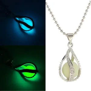 New Water Drop Locket Glow In The Dark Pendant Necklaces Glowing Luminous Stone Beads Vintage Necklaces Halloween Christmas Gift