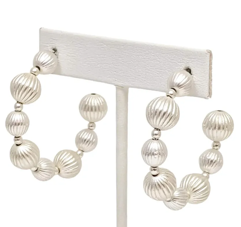 Nichelle Silver Beaded Hoop Earrings