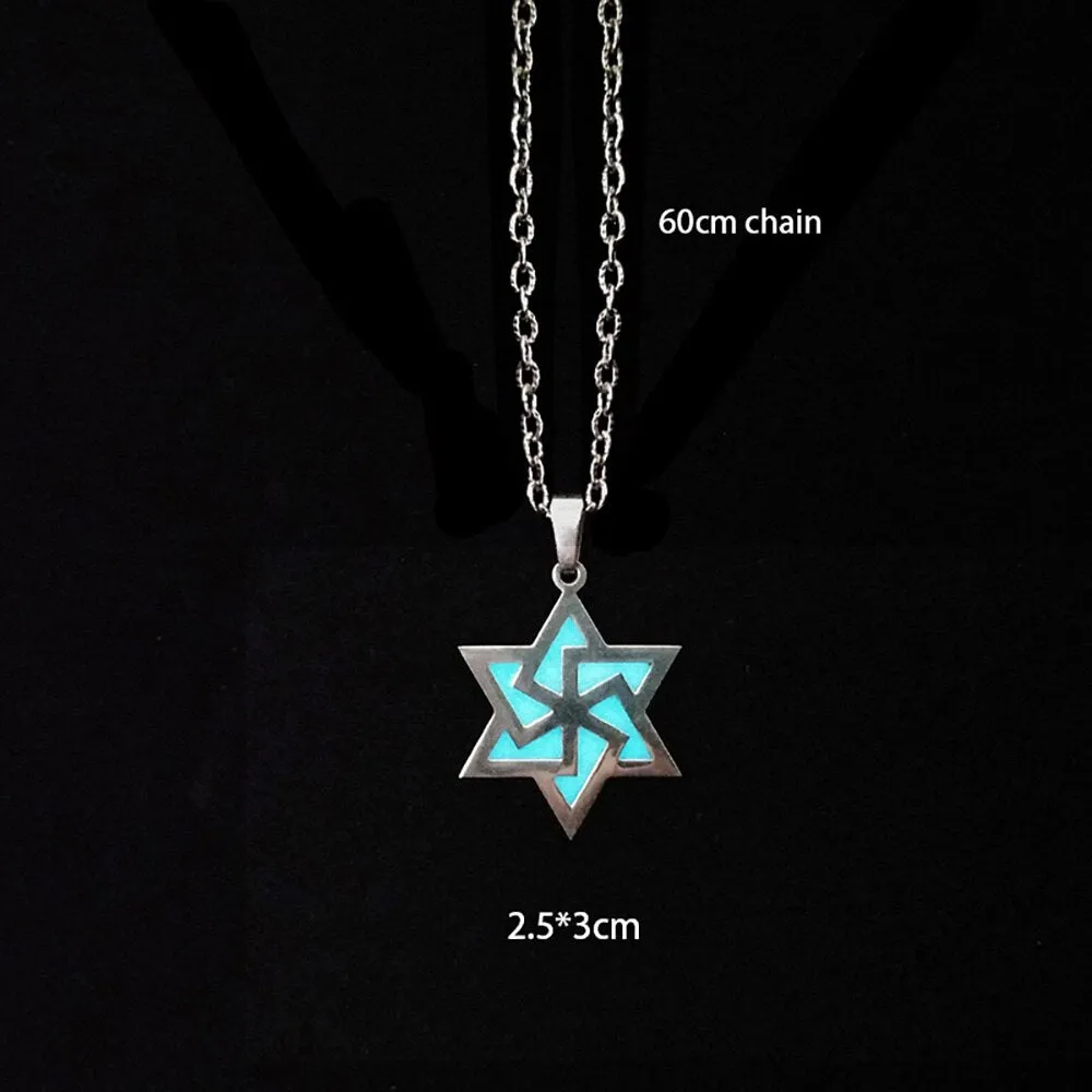 Novel Luminous Glowing Butterfly Pendant Hexagram Necklace Glow In The Dark