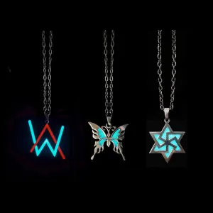 Novel Luminous Glowing Butterfly Pendant Hexagram Necklace Glow In The Dark