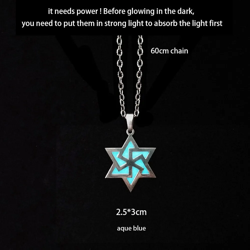 Novel Luminous Glowing Butterfly Pendant Hexagram Necklace Glow In The Dark