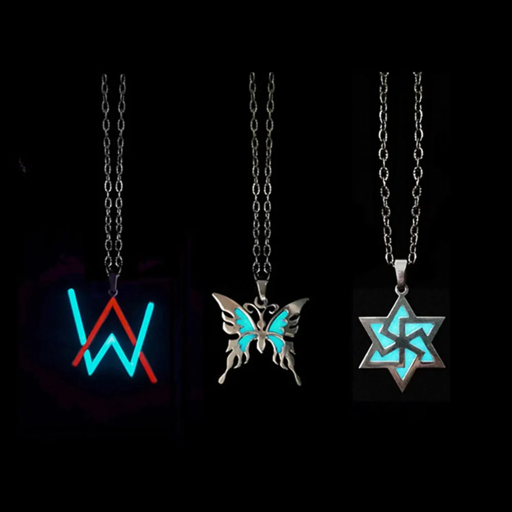 Novel Luminous Glowing Butterfly Pendant Hexagram Necklace Glow In The Dark